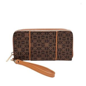 Pretty! Time and Tru Victoria Wristlet Zip Around Wallet Brown Tan NEW